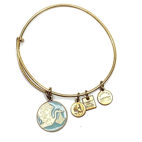 Alex and Ani Special Delivery Stork Charm Bracelet Gold/Blue 2"- 3.5" - Picture 1 of 3